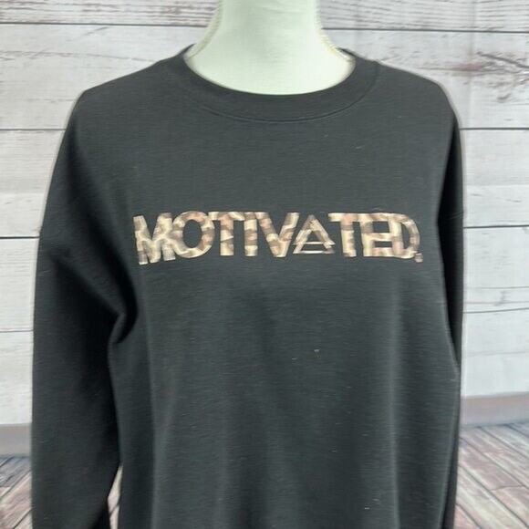 Champion Sweatshirt Womens Large Black Crew Neck Pull Over Motivated Boxy - Picture 2 of 11